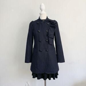Vintage Navy Ruffle Pea Coat Victorian Soft Goth Indie Sleaze